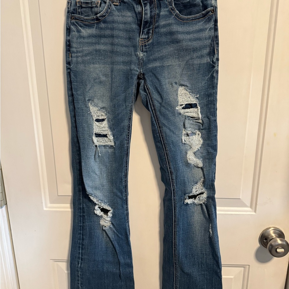 BKE Women's Bootcut Jeans in Distressed Blue